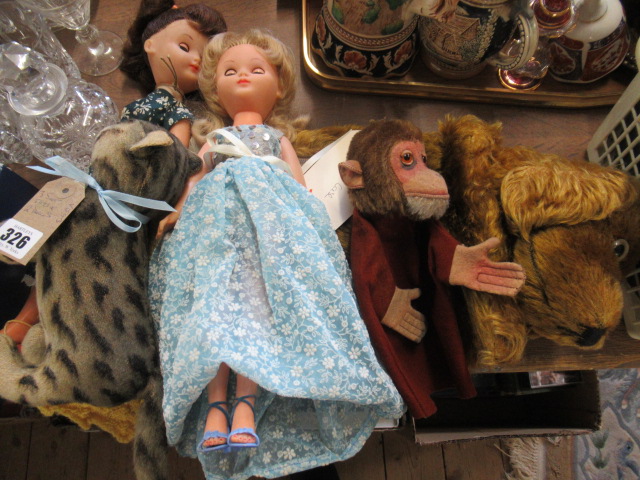 THREE SOFT TOYS AND TWO DOLLS Image