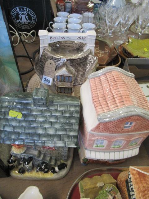 HARRODS STILTON DOME AND TWO COTTAGE BISCUIT BARRELS Image