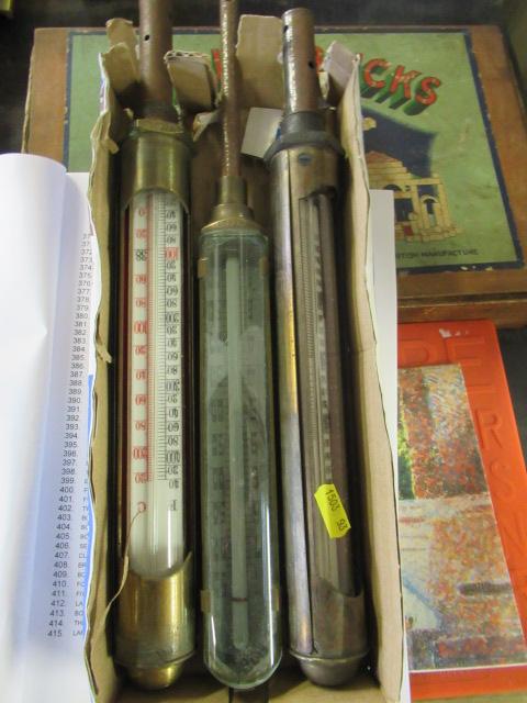 THREE BRASS TEMPERATURE GAUGES Image