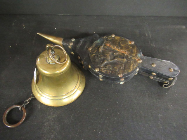 OLD BRASS SCHOOL BELL AND BELLOWS Image