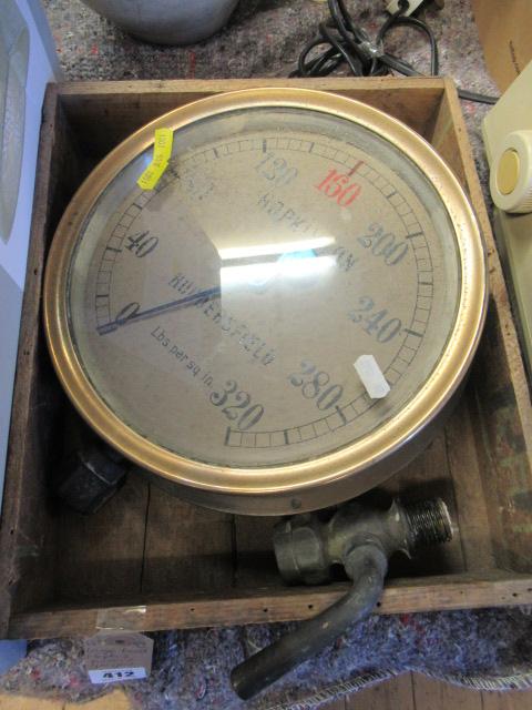 LARGE BRASS HOPKINS PRESSURE GAUGE Image