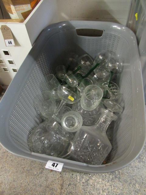 BASKET OF GLASS INCLUDING DECANTERS Image