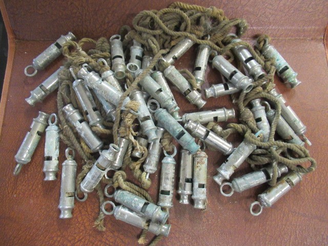 BOX OF VINTAGE POLICE WHISTLES  Image