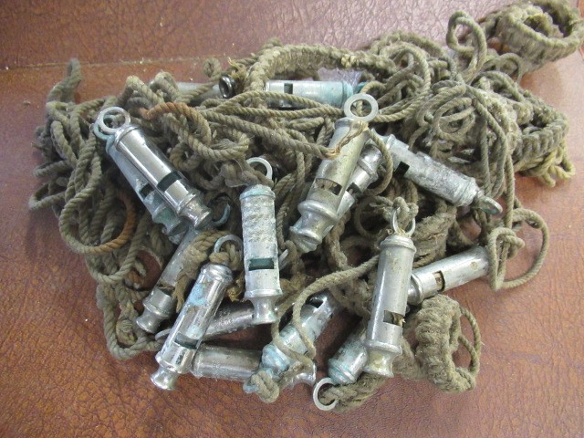 BOX OF VINTAGE POLICE WHISTLES  Image