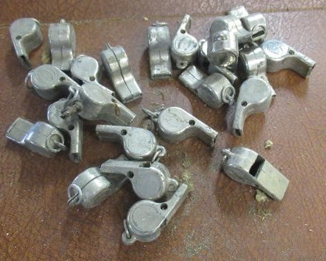 BOX OF VINTAGE POLICE WHISTLES  Image