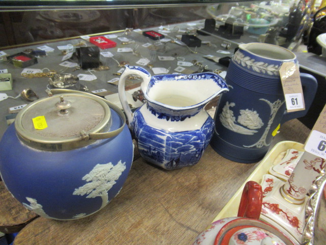TWO WEDGWOOD ITEMS AND BLUE AND WHITE JUG Image