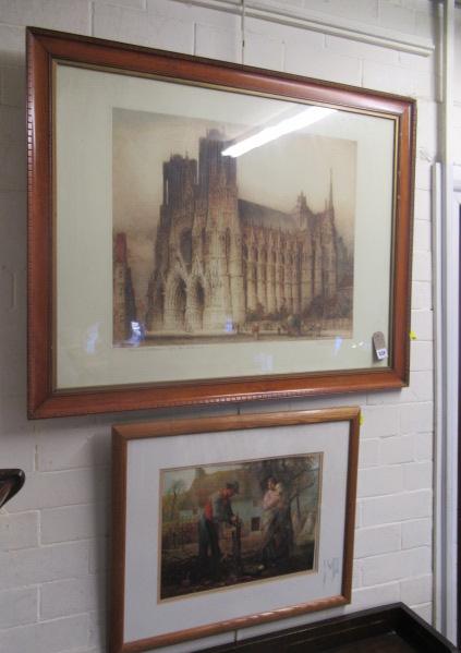 LARGE RHEIMS CATHEDRAL PRINT AND A MILLET PRINT Image