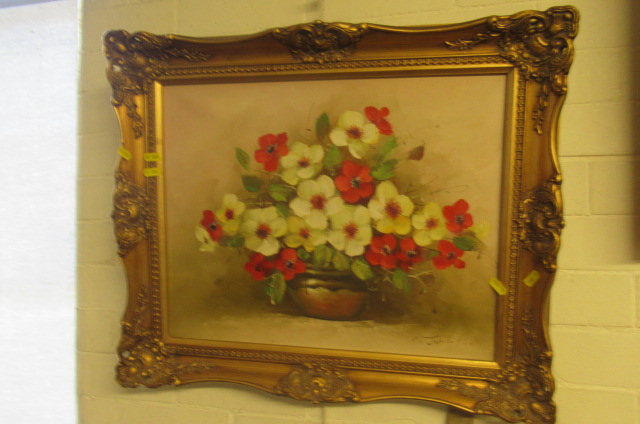 GILT FRAMED OIL STILL LIFE SIGNED C JOHNSON Image