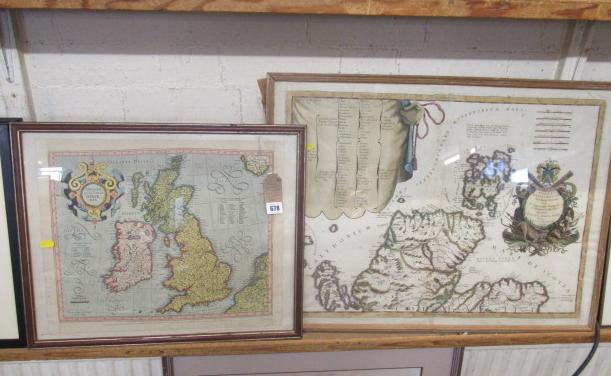 FRAMED HANDPAINTED VINCENZO CORONELLI MAP DATED 1690 AND A FRAMED MAP OF THE BRITISH ISLES Image