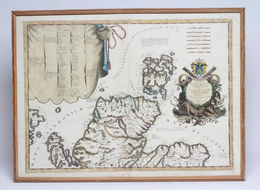 FRAMED HANDPAINTED VINCENZO CORONELLI MAP DATED 1690 AND A FRAMED MAP OF THE BRITISH ISLES Image