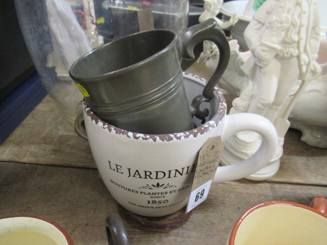 MUG SHAPED PLANTER AND A PEWTER TANKARD Image
