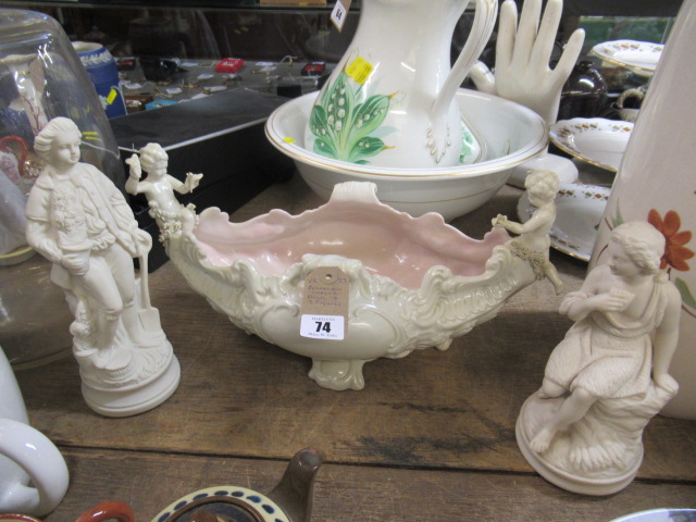 PORCELAIN CHERUB BOWL AND TWO FIGURES Image