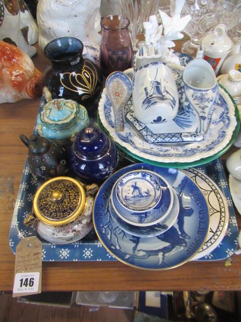 TRAY OF CERAMICS ETC INCLUDING JAPANESE POT AND CLOISONNE TEAPOT Image