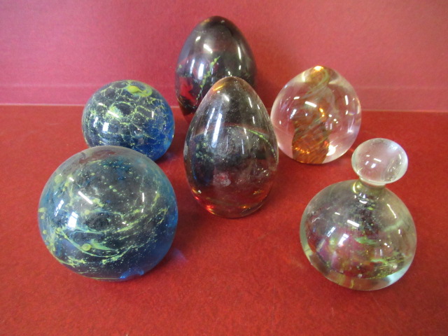 SIX ART GLASS PAPERWEIGHTS Image