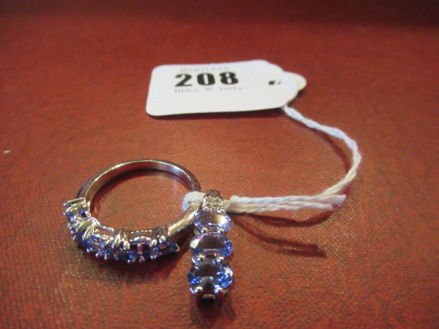 STONE SET SILVER RING AND MATCHING PENDANT Image