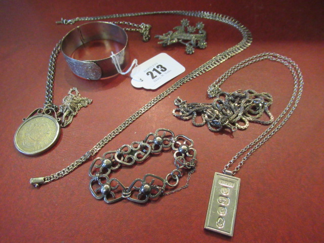 SILVER INGOT PENDANT, BANGLE AND OTHER SILVER JEWELLERY Image