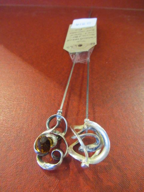 TWO CHARLES HORNER SILVER AND SEMI-PRECIOUS STONE HAT PINS Image