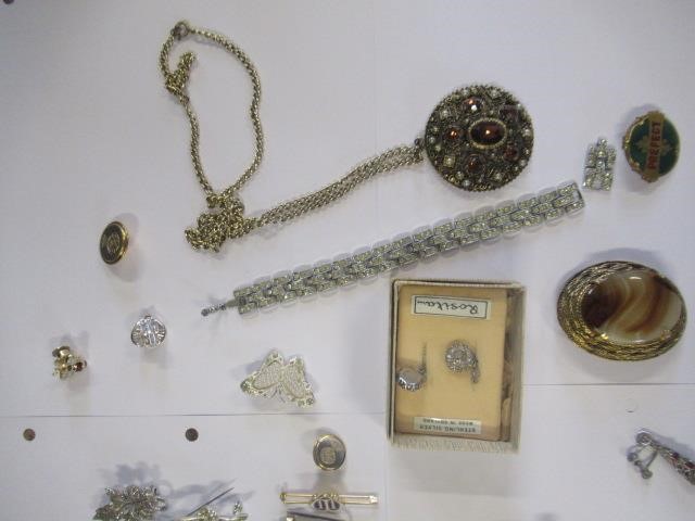 PAIR OF STERLING SILVER AND PASTE ROSITA EARRINGS AND COSTUME JEWELLERY Image