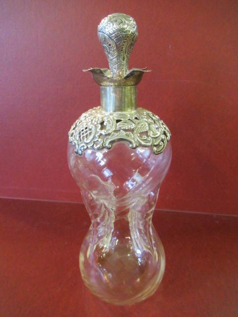 WHITE METAL MOUNTED GLASS DECANTER AND STOPPER Image