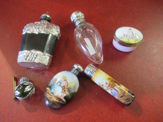 THREE SILVER TOPPED BOTTLES WITH ENAMEL ETC Image