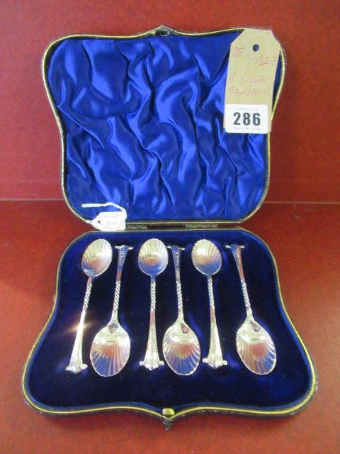 CASED SET OF SIX SILVER TEASPOONS Image