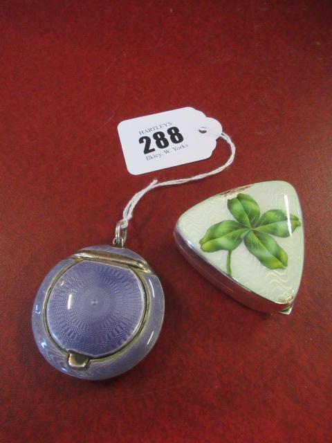 LILAC ENAMEL AND SILVER HANGING PATCH BOX AND ENAMELLED SILVER TRIANGULAR BOX Image