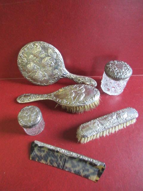 SIX PIECE SILVER DRESSING TABLE SET Image