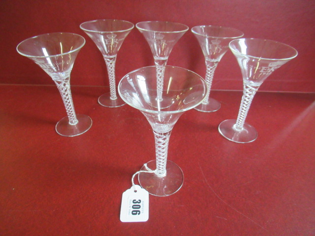 SET OF SIX 1953 ROYAL COMMEMORATIVE SPIRAL TWIST STEM GLASSES Image