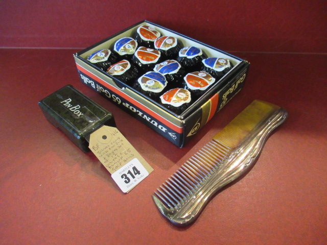 SILVER COMB WITH PIN BOX AND BOXED SET OF TWELVE VINTAGE DUNLOP 65 GOLF BALLS Image