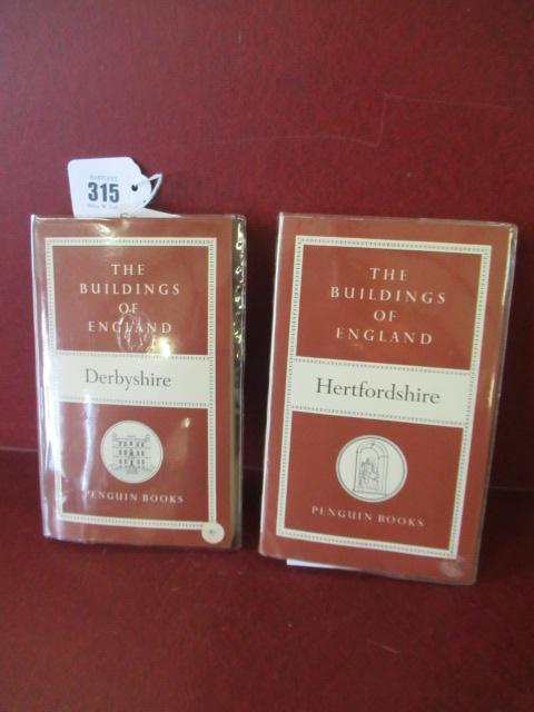 TWO VOLUMES PEVSNER THE BUILDINGS OF ENGLAND DERBYSHIRE AND HERTFORDSHIRE PENGUIN FIRST EDITIONS Image