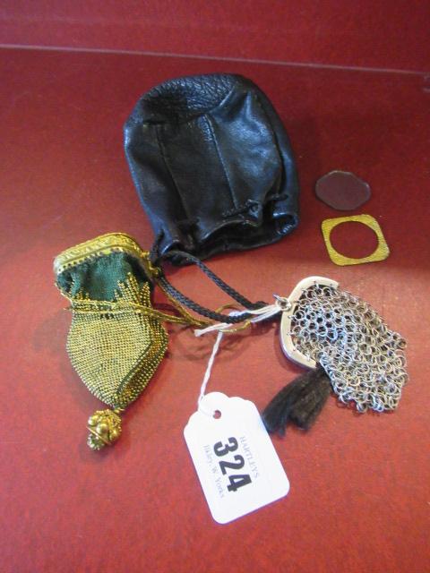 GEORGIAN SILVER RETICULE BY SAMUEL PEMBERTON, A REGENCY PURSE, ANOTHER PURSE AND POUCH Image