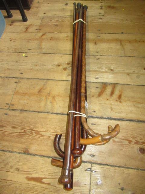 FIVE WALKING STICKS AND FOUR TREEN WALKING CANES Image