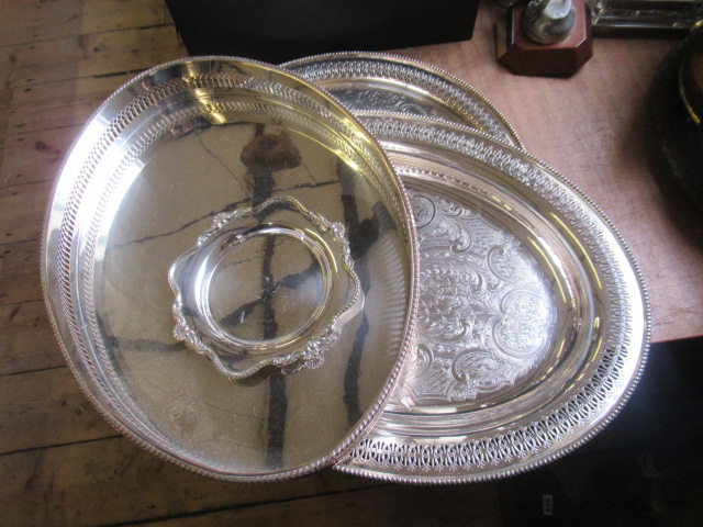 THREE EPNS TRAYS AND A DISH Image