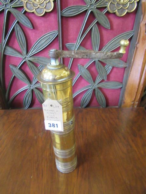 BRASS AND STEEL OLD PEPPER GRINDER Image