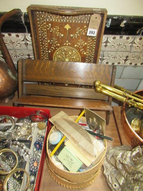 INLAID TRAY, BOOK TROUGH AND BASKET OF SEWING ACCESSORIES Image