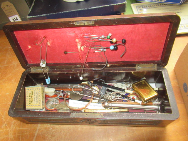 DECORATIVE WOODEN BOX WITH SEWING ITEMS Image