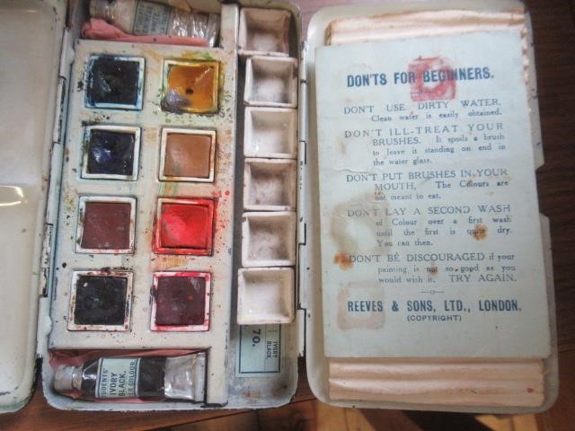 ARTISTS WINSOR AND NEWTON AND REEVES WATERCOLOUR SETS WITH TWO PALETTES Image