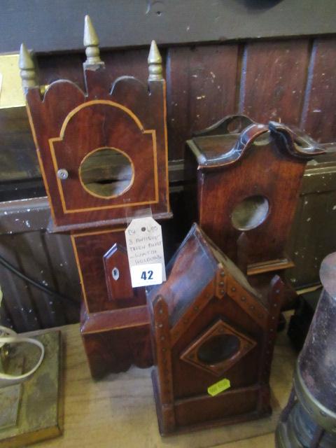 THREE ANTIQUE TREEN POCKET WATCH HOLDERS Image