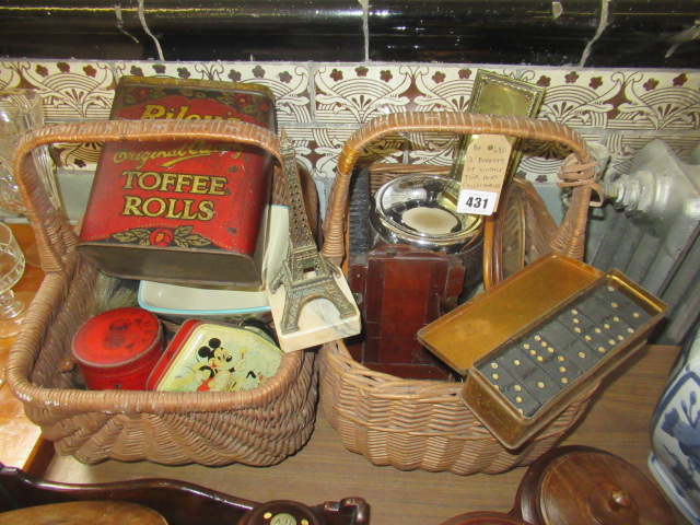 TWO BASKETS OF VINTAGE TINS AND COLLECTABLES Image