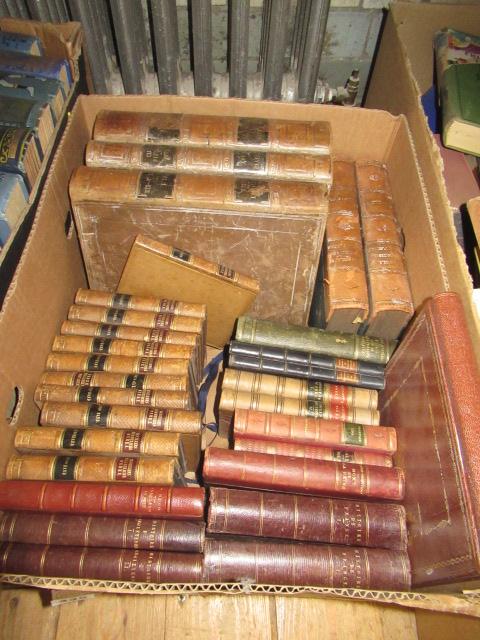 BOX OF ANTIQUARIAN LEATHER BOUND BOOKS Image
