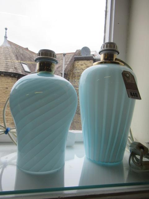 TWO BLUE STRIPED GLASS LAMPS Image