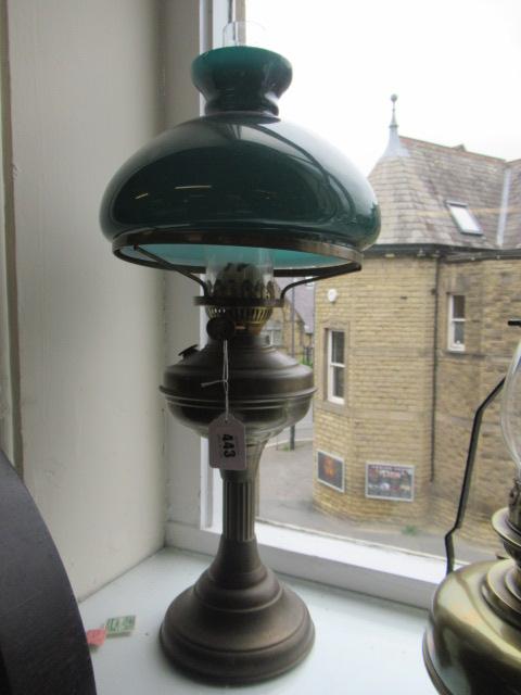 OIL LAMP WITH GREEN SHADE Image