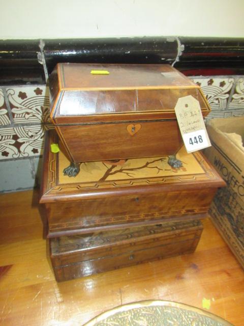 TWO INLAID WOODEN BOXES AND A TEA CADDY Image