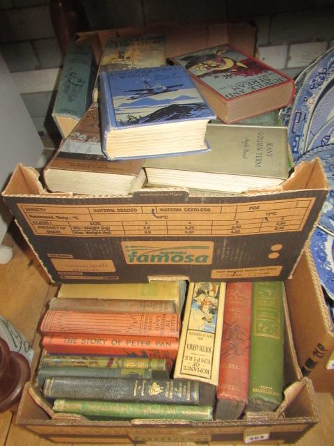 TWO BOXES OF OLD NOVELS WITH COLOURFUL SPINES Image