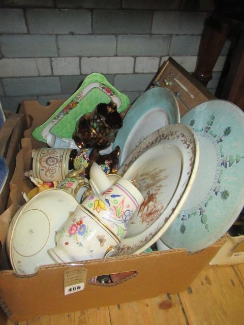 BOX OF CERAMICS AND LACE BOBBINS Image