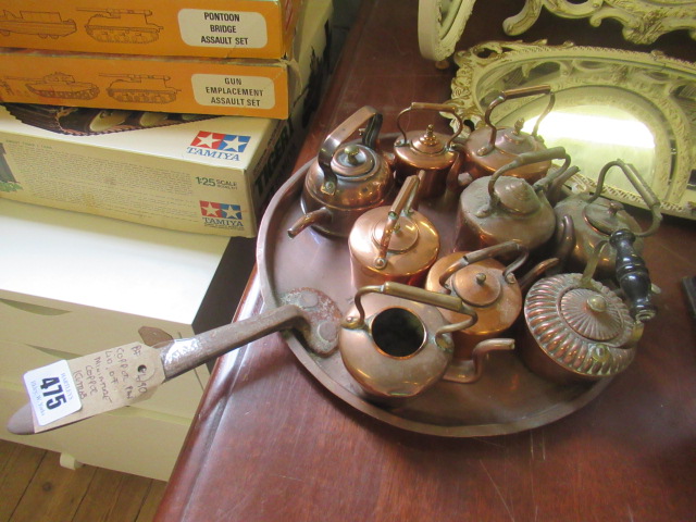 COPPER PAN LID WITH MINIATURE COPPER KETTLES Image