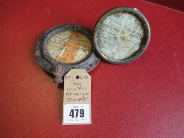 TWO VINTAGE MOTORCYCLE TAX DISCS Image