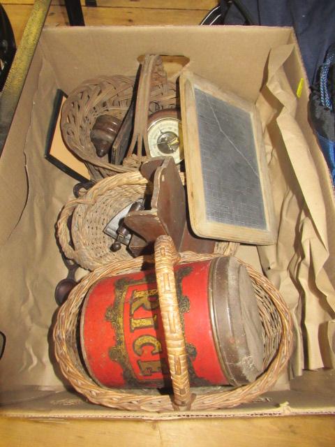 TREEN AND COLLECTABLES INCLUDING MONEY BOX AND SMALL IRON Image