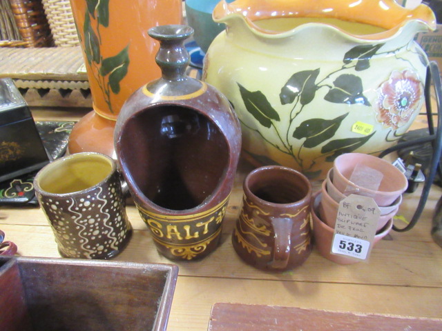 ANTIQUE SLIPWARE INCLUDING FROG CUP AND SALT PIG Image
