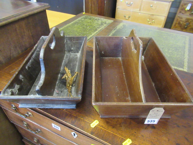 TWO ANTIQUE TREEN CUTLERY TRAYS Image